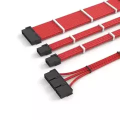 Kit Cabo Extensor Fonte Sleeved Redragon, 4 em 1, 24p ATX, 2x 4+4p CPU, 3x 8p PCIe para 12VHPWR, Vermelho - RD-GCP07