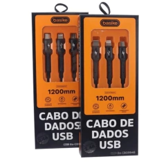 Cabo Cel 3 Vias Basike Micro USB V8, USB-C, Lightning 1.20M 2.4A