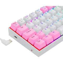 Teclado Mecânico 60% Redragon Dragonborn White/Pink RGB Switch Blue - loja online