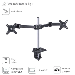 Imagem do Suporte para 2 Monitores Vinik S2M310D 13"-30"