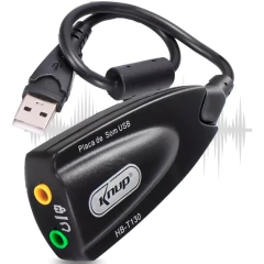 Adaptador de Áudio USB 7.1 Placa de Som Knup HB-T130 com Cabo