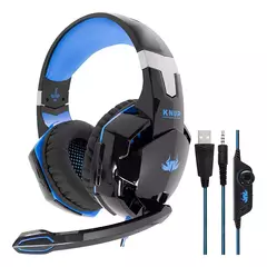 Headset Gamer Knup KP-455A Blue Led Azul 7.1 P3 + Adaptador P2 (Pega em Todas as Plataformas)