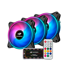 Kit 3 Cooler Fan 120mm C3Tech C110F250 com Controladora e Controle ARGB 3P 5V