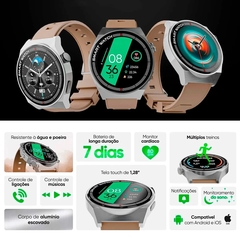 Smartwatch GT Classic, Tela Full Touch 1,28", IP67, Bluetooth 5.0, Bege - loja online