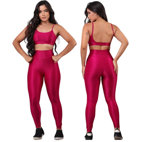 Conjunto Feminino Academia Calça Legging e Top Canelado Fitness Poliamida Zero Transparência Cintura Alta Premium - comprar online