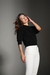 Groovy Puff Sleeve Moletinho Cropped 100% Algodão Premium Manga 3/4 Gola Levemente Alta Black na internet