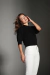Groovy Puff Sleeve Moletinho Cropped 100% Algodão Premium Manga 3/4 Gola Levemente Alta Black na internet