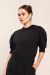 Groovy Puff Sleeve Moletinho Cropped 100% Algodão Premium Manga 3/4 Gola Levemente Alta Black - loja online