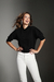 Groovy Puff Sleeve Moletinho Cropped 100% Algodão Premium Manga 3/4 Gola Levemente Alta Black - Comfy Basics