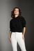 Imagem do Groovy Puff Sleeve Moletinho Cropped 100% Algodão Premium Manga 3/4 Gola Levemente Alta Black