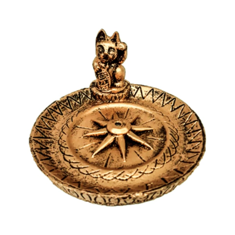 Incensário Pratinho Gato da Sorte Maneki Neko – Dourado - Resina