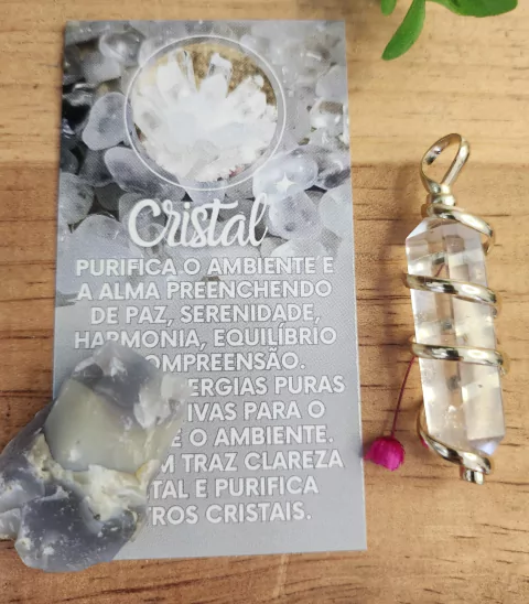 Pingente de Cristal Biterminado Espiral Dourado