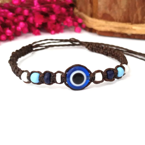 Pulseira / Tornozeleira de Macramê com Olho Grego - Tamanho Ajustável