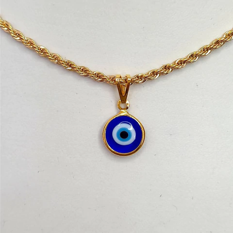 Gargantilha Trançada com Olho Grego Azul Escuro – Gargantilha Dourada