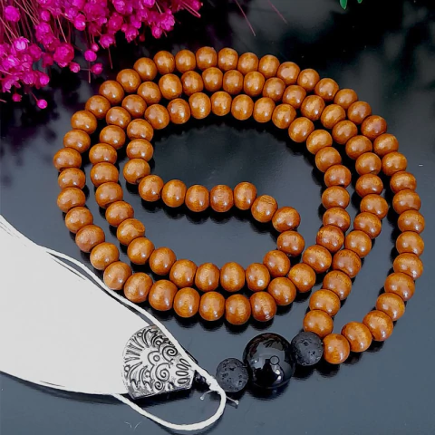 Japamala Madeira com Pedra Ônix e Vulcânica