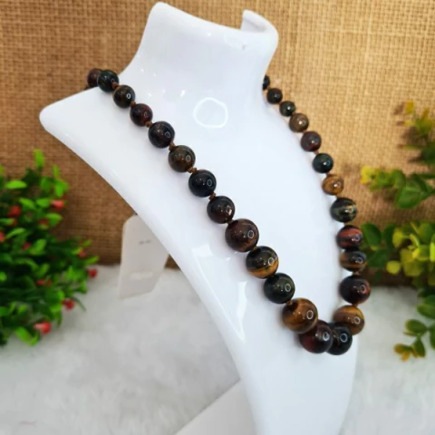 Colar de Contas 3 Olhos: Olho de Tigre, Olho de Boi e Olho de Falcão