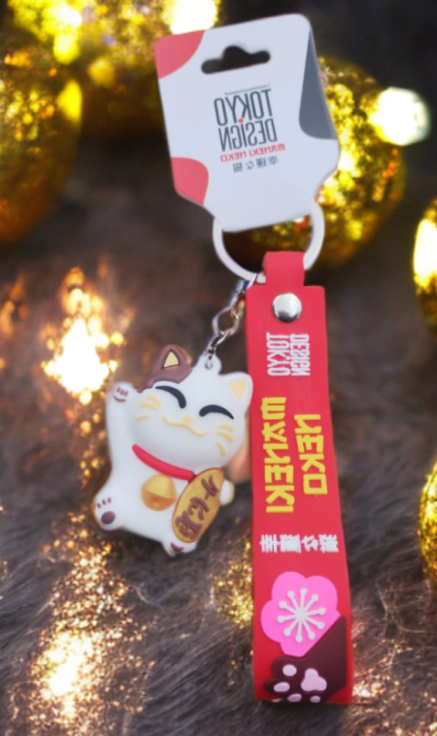 Chaveiro Gato da Sorte Maneki Neko Branco