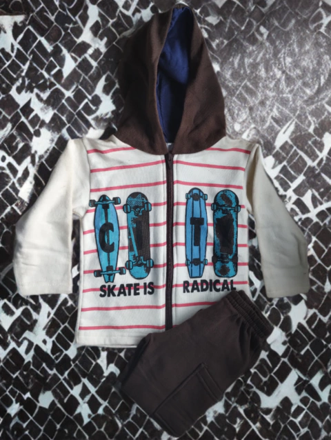 Conjunto de Moletom Infantil Masculino Skate Tamanho 1 - Com capuz e fecho de zíper