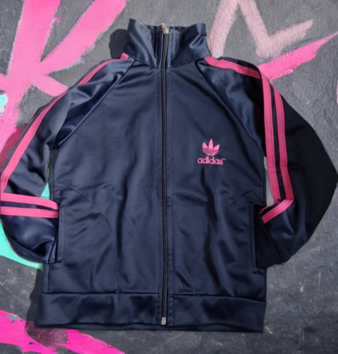 Jaqueta Adidas Infantil Azul Marinho com Rosa Tamanho 8 - Com Bolsos - Seminova - comprar online