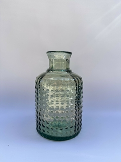 Botellón chico de vidrio transparente con textura de burbujas para decoración