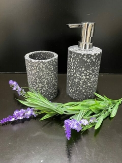 Dispenser y vaso granito gris Cagliari
