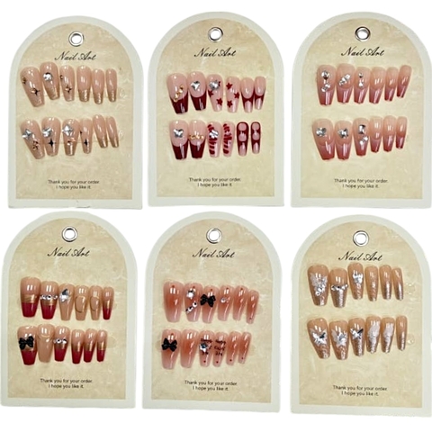 UÑAS POSTIZAS COFFIN CON DISEÑOS *GQ-JP09* (PACK X 12)