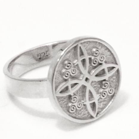 Anillo Sello Nudo Bruja Plata.925 Baño Rodio