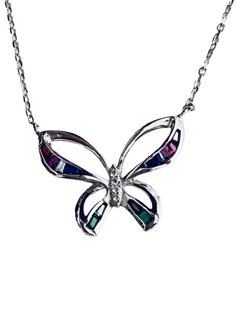 Gargantilla Mariposa Zirconias colores Plata.925