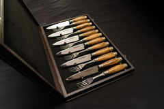 Set para 6 comensales en madera de guayubira con alpaca - comprar online