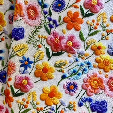 Tecido Tricoline Digital 3D Laura Efeito Bordado 100% Algodão