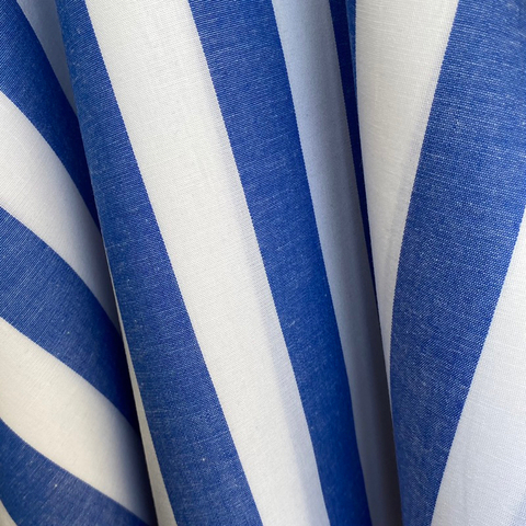 Tecido Tricoline Listrado Largo Azul 330 Fio Tinto 100% Algodão
