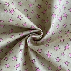 Tecido Tricoline Estrelinhas Rosa/Bege 100% Algodão - comprar online