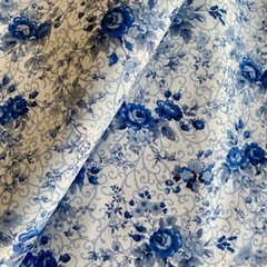 Tecido Tricoline Fernanda cor 18 azul/branco 100% Algodão - comprar online