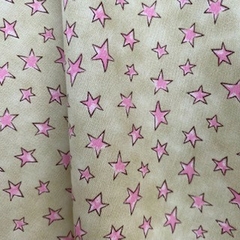 Tecido Tricoline Estrelinhas Rosa/Bege 100% Algodão - Costura Criativa Tecidos