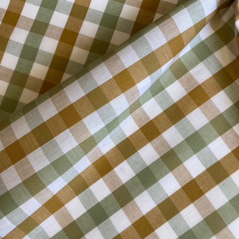 Tecido Tricoline Xadrez Fio Tinto Olívia Verde/Caramelo 100% Algodão