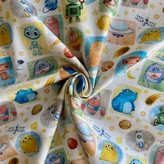 Tecido Tricoline Digital Planetas Quadros 100% Algodão