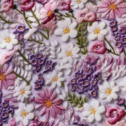 Tecido Tricoline Digital 3D Selena Efeito Bordado 100% Algodão