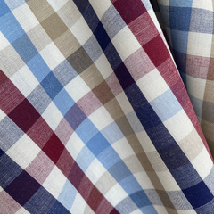Tecido Tricoline Xadrez Fio Tinto Olívia Marinho/Bordô 100% Algodão