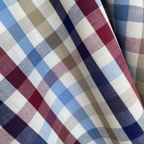 Tecido Tricoline Xadrez Fio Tinto Olívia Marinho/Bordô 100% Algodão
