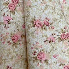 Tecido Tricoline Fernanda Cor 02 rosa/bege 100% Algodão