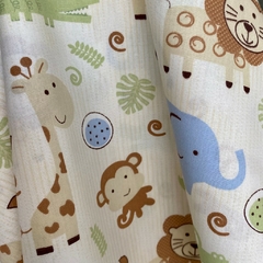Tecido Tricoline Bichos da Selva Azul 100% Algodão