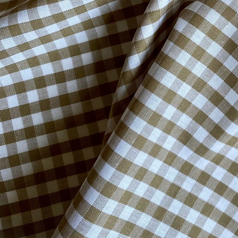 Tecido Tricoline Xadrez Pequeno 9xm Vichy Fio Tinto CÁQUI 100% Algodão
