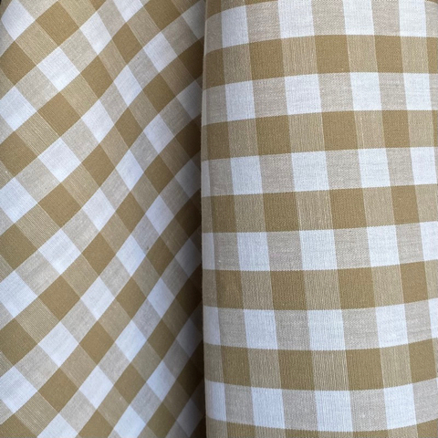 Tecido Tricoline Xadrez Médio 20xm Vichy Fio Tinto CÁQUI 100% Algodão