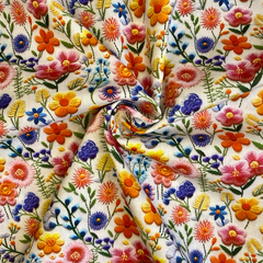 Tecido Tricoline Digital 3D Laura Efeito Bordado 100% Algodão - Costura Criativa Tecidos