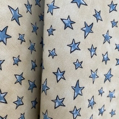Tecido Tricoline Estrelinhas Azul/Bege 100% Algodão