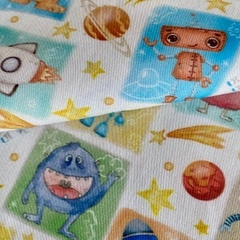 Tecido Tricoline Digital Planetas Quadros 100% Algodão - Costura Criativa Tecidos