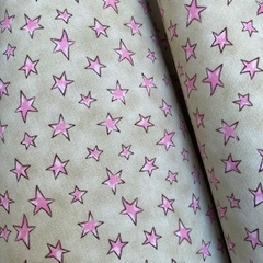 Tecido Tricoline Estrelinhas Rosa/Bege 100% Algodão