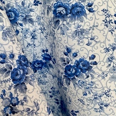 Tecido Tricoline Fernanda cor 18 azul/branco 100% Algodão