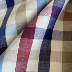 Tecido Tricoline Xadrez Fio Tinto Olívia Marinho/Bordô 100% Algodão
