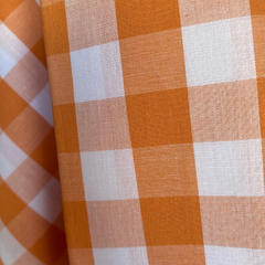 Tecido Tricoline Xadrez Gde 30xm Tinto Vichy Laranja 100% Algodão